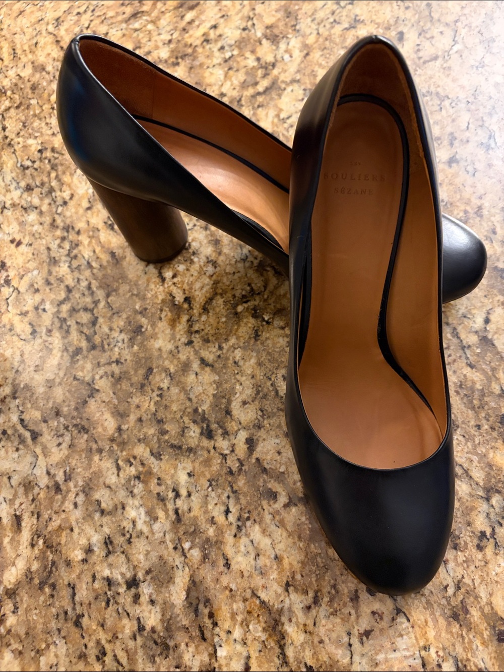 Sezane Black Round-Toe Block Heel Pumps